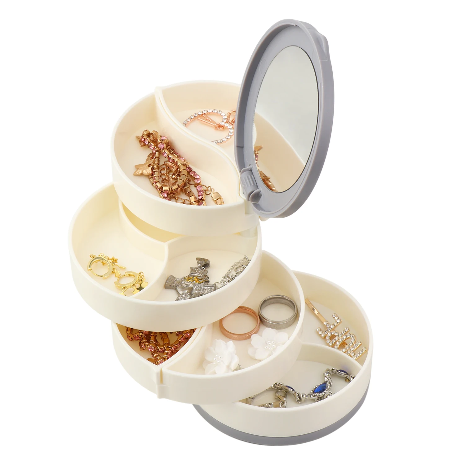 

Инструмент для демонстрации женских ювелирных изделий, 4-уровневый модный вращающийся органайзер для хранения чехлов и украшений, шкатулка...