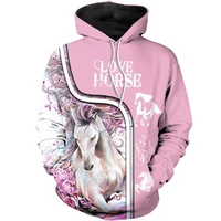spring and autumn fashion printing cute animal horse menswomens hoodie street personality wild loose top hooded sweatshirts