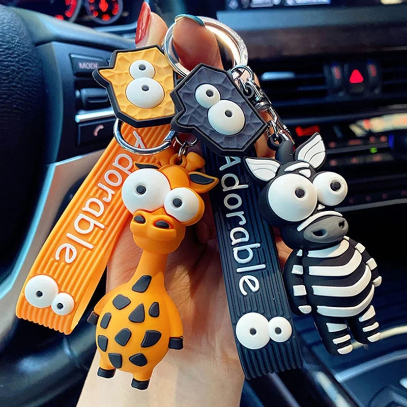 

1PC Creative Wrist Strap Keychain Holder Charms Cartoon Animal Pendant Bag Hanging Giraffe Zebra Big-Eyed