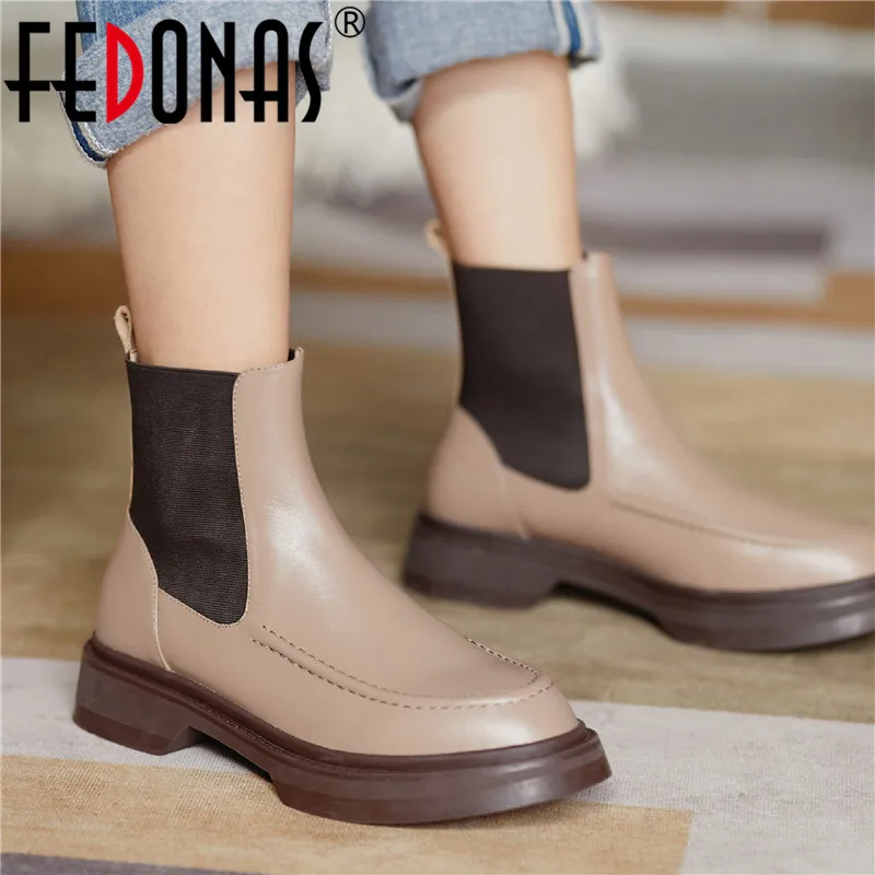 

FEDONAS Fashion Boots Winter Fall 2022 Genuine Leather Elastic Band Motorcycle Boots Classic Design Party Basic Shoes Woman