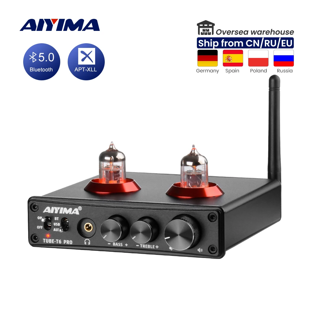AIYIMA HiFi T6 PRO ламповый предусилитель усилитель для наушников DAC JAN5725 Bluetooth QCC3008 USB 24