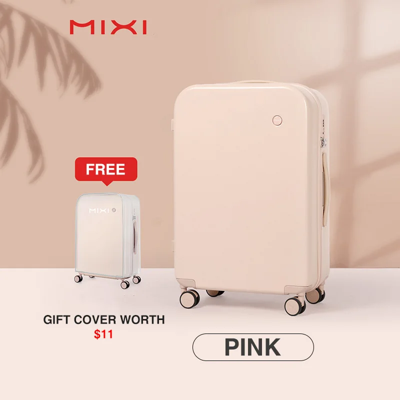Mixi PC Men Women Luggage Suitcase Travel Trolley Case Mute Spinner Wheels Rolling Luggage Case TSA Lock Carry Ons M9236 - Цвет: Pink
