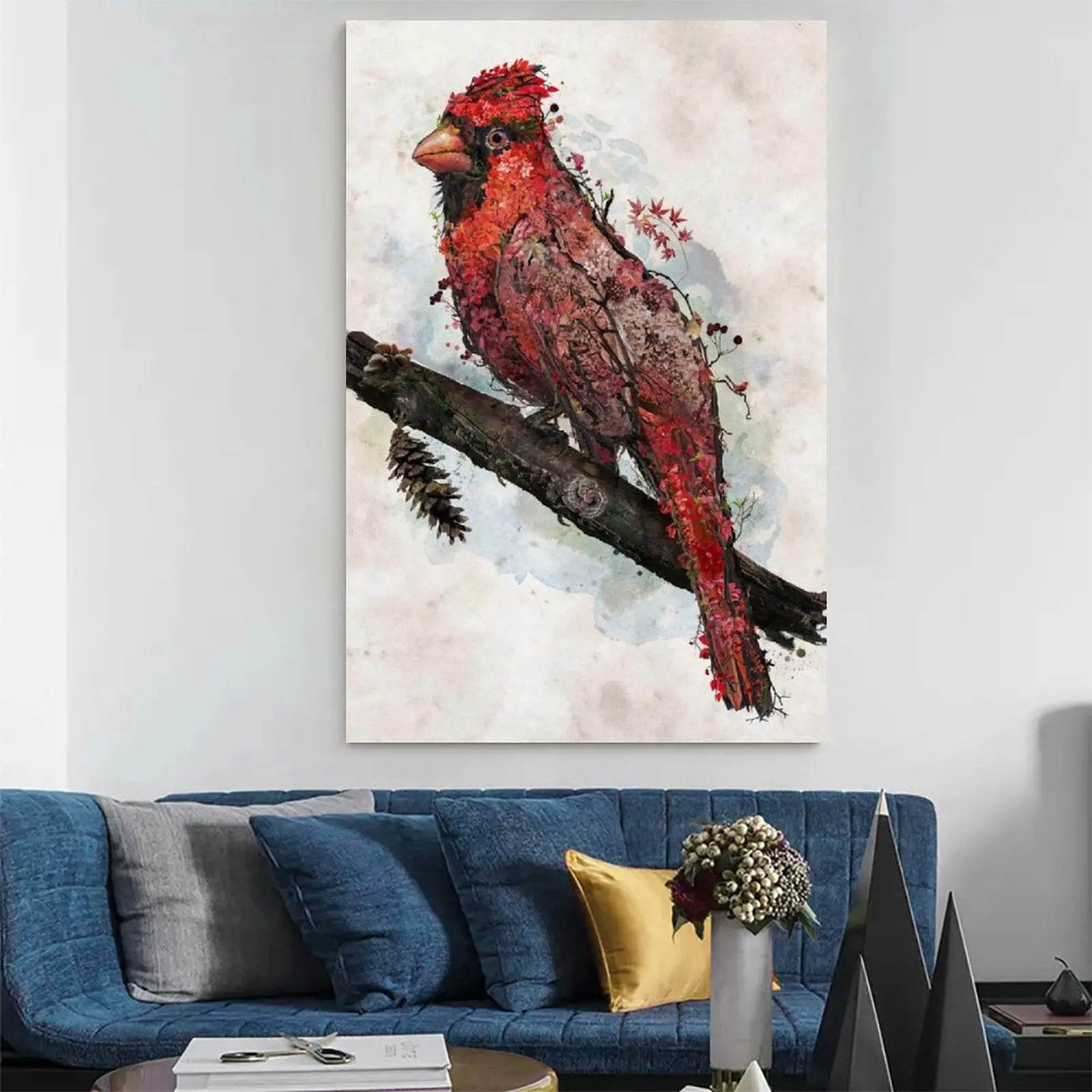 Северный кардинал высокой четкости Surreal природа и животные Картина на холсте