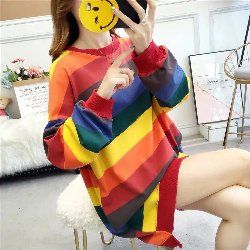 Женская толстовка в полоску смешная Толстовка Оверсайз Корейском стиле с