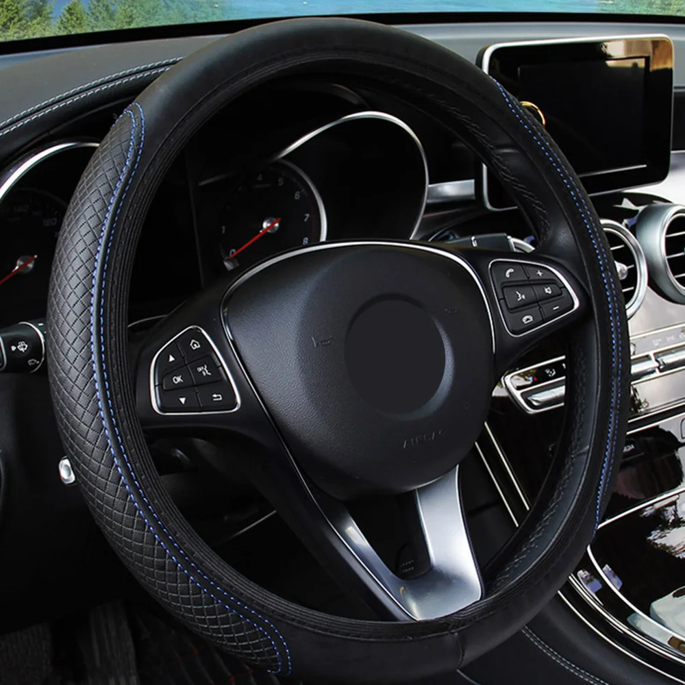 leather Steering Wheel Cover Car-styling for renault logan kia sportage 3 dacia passat b5 opel corsa c yeti | Автомобили и