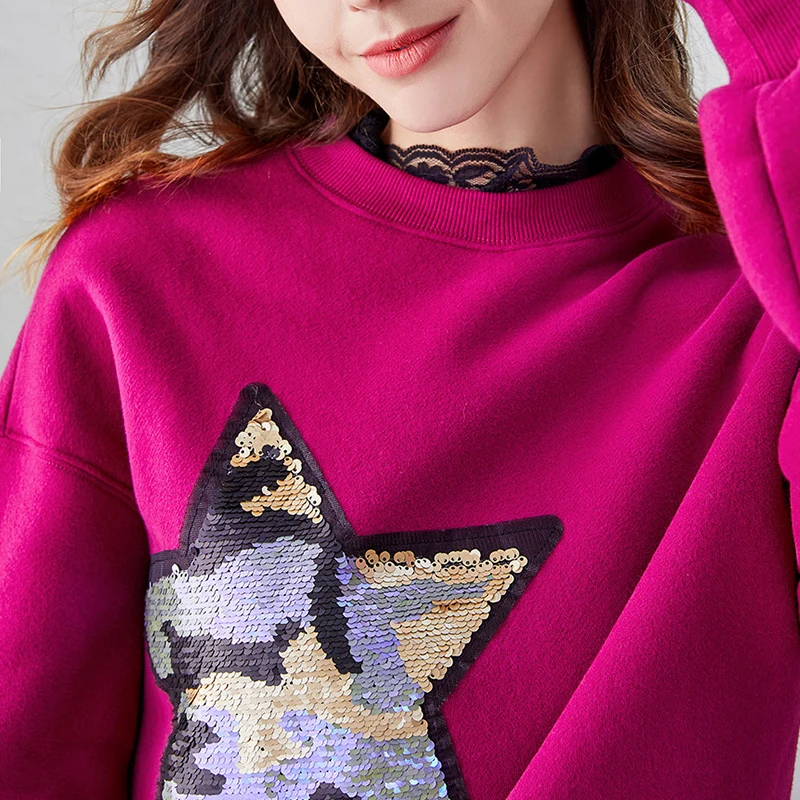 Женский свитер с круглым вырезом Trytree повседневный цветной кружевной со звездами