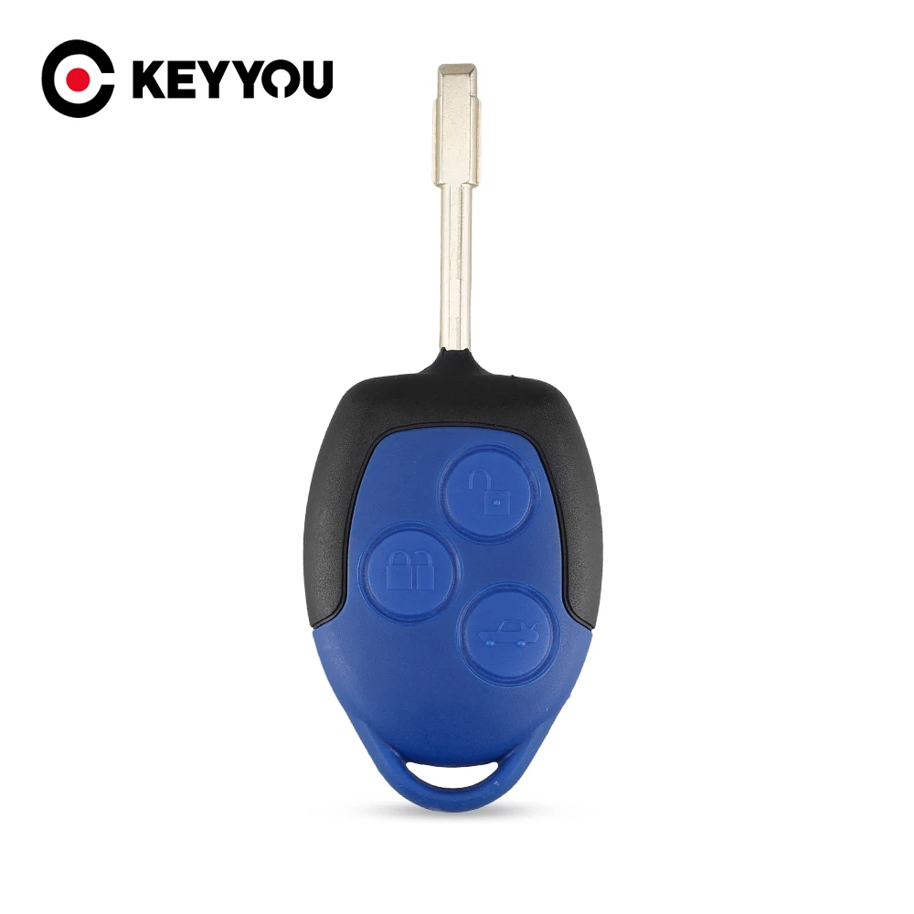 

KEYYOU For Ford Blue Case Replacement 3 Button Transit Connect Set Remote Key Shell