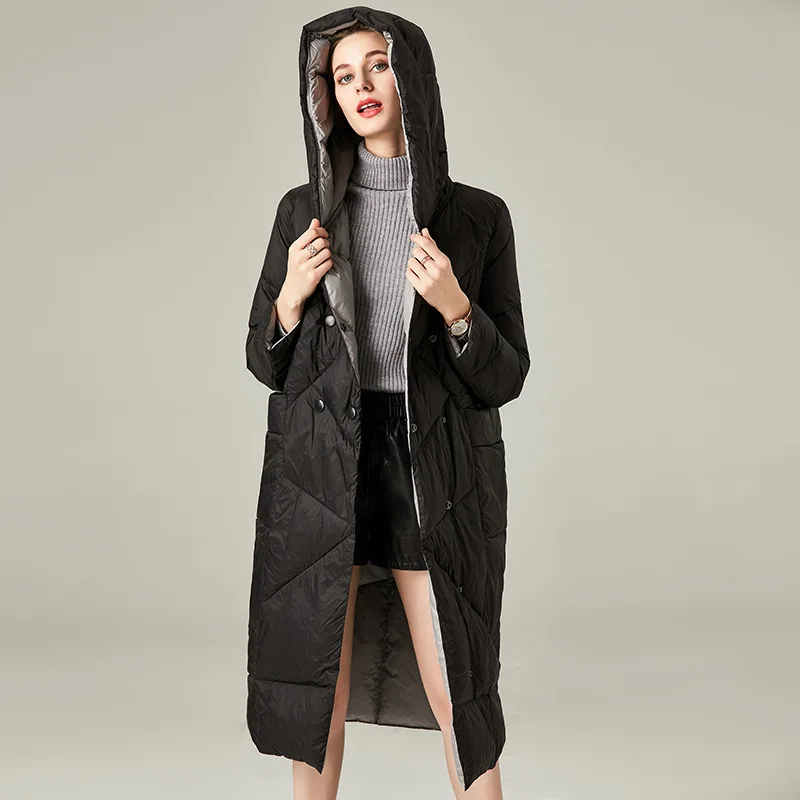 Avocado New Black Warm Nylon Green Wide Waisted Hooded Female White Duck Down Coats With Pockets Winter Clothes For Women