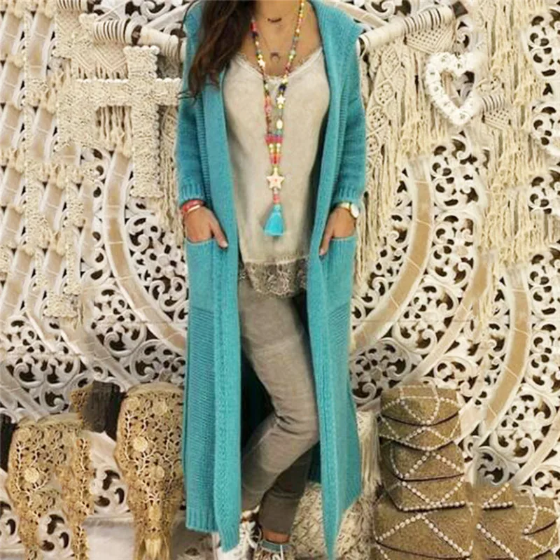 

Women Sweater Winter Autumn 2021 Knitted Pockets Long Cardigans jumper Hip Hop Women's Sweater Long Sleeve Casual Cardigans