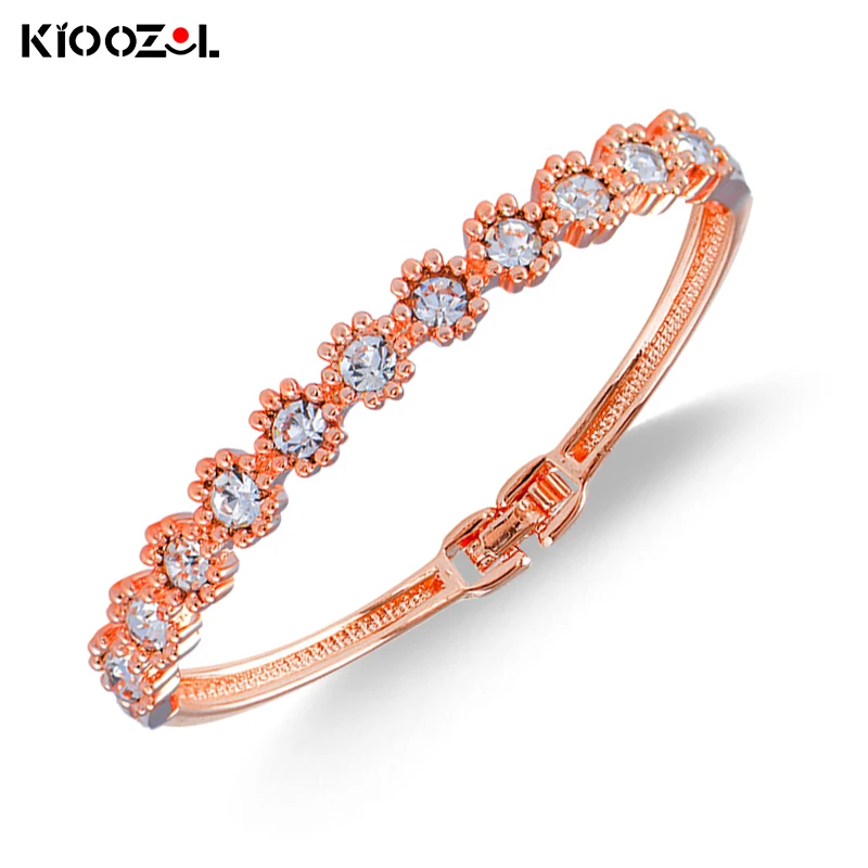 

KIOOZOL Charm Crystal Flowers Cubic Zirconia Women's Bracelets on hand Rose Gold Silver Color Wedding Jewelry 2021 Trend 478 DP1