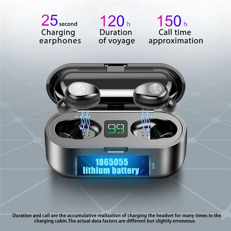 Фото F9 TWS Bluetooth наушники светодиодный дисплей беспроводные сенсорное управление F9 TWS Bluetooth наушники светодиодный дисплей беспроводные сенсорное управление