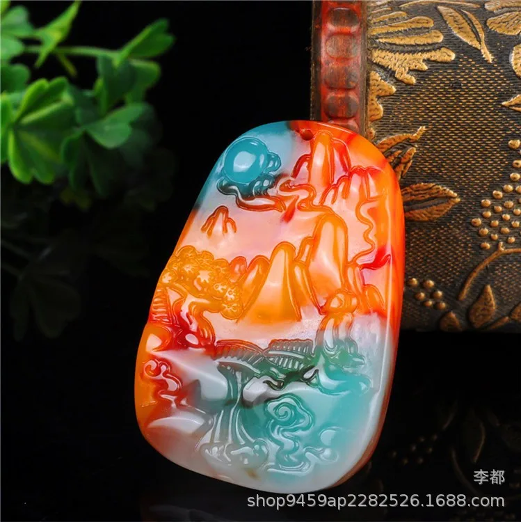 Natural colorful green jade pendant hand-carved mountain pendants men women necklaces jadeite jewelry necklace | Украшения и