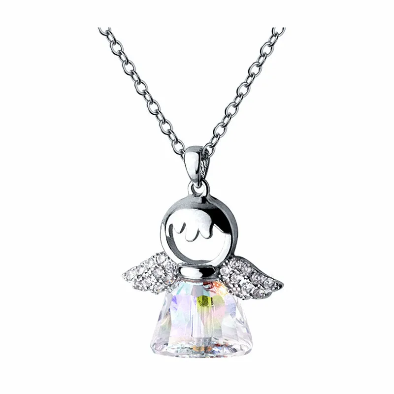 925 пробы Серебряное ожерелье для женщин ангел кристалл модная цепочка хорошее