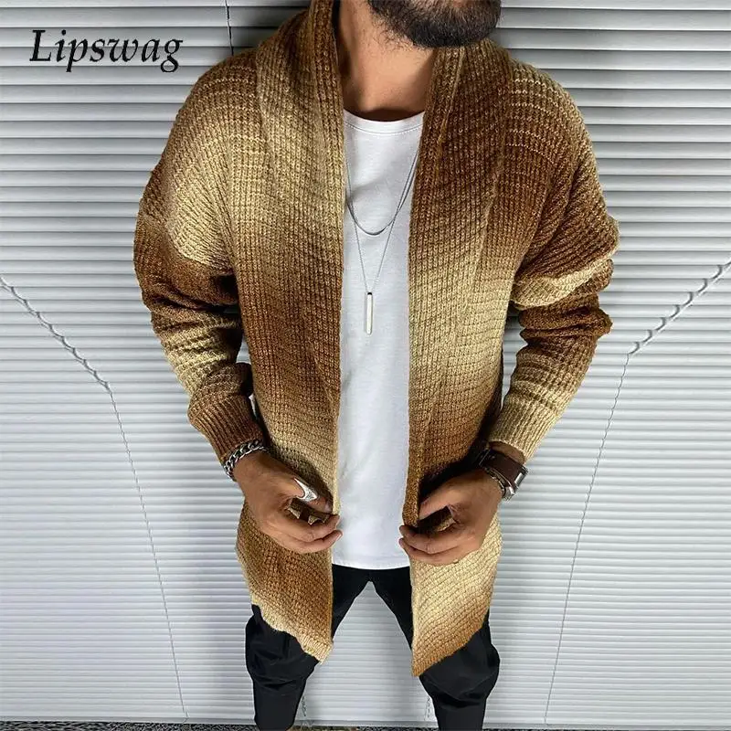 

Mens Casual Long Sleeve Loose Sweater Coat Men Winter Turn-down Collar Long Outerwear New Fashion Solid Knitted Cardigan Tops