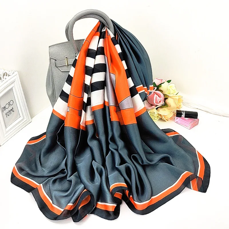 

2021 Summer 180X90CM Scarves Fashion High-Grade Beach Towel Korean Style Print Silk Scarf Lattice Shawl Luxury Dustproof Bandana