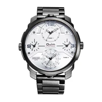 double time zone large dial leather form mens quartz watch compass decorative watch oulm ht3749