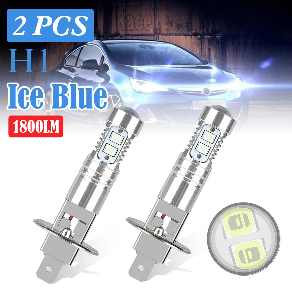

2Pcs H1 LED Headlight Auto Bulbs 10SMD 1800LM 8000K Ice Blue Super Bright Car Headlights 12-24V Waterproof Dust-proof Headlights