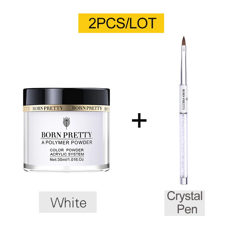 30ml White Set 2 BORN PRETTY 30 мл акриловый порошок Резьба ногтей полимерный наконечник расширение французский розовый, белый, прозрачный самоклеющиеся стразы порошок для ногтей - Цвет: 30ml White Set 2