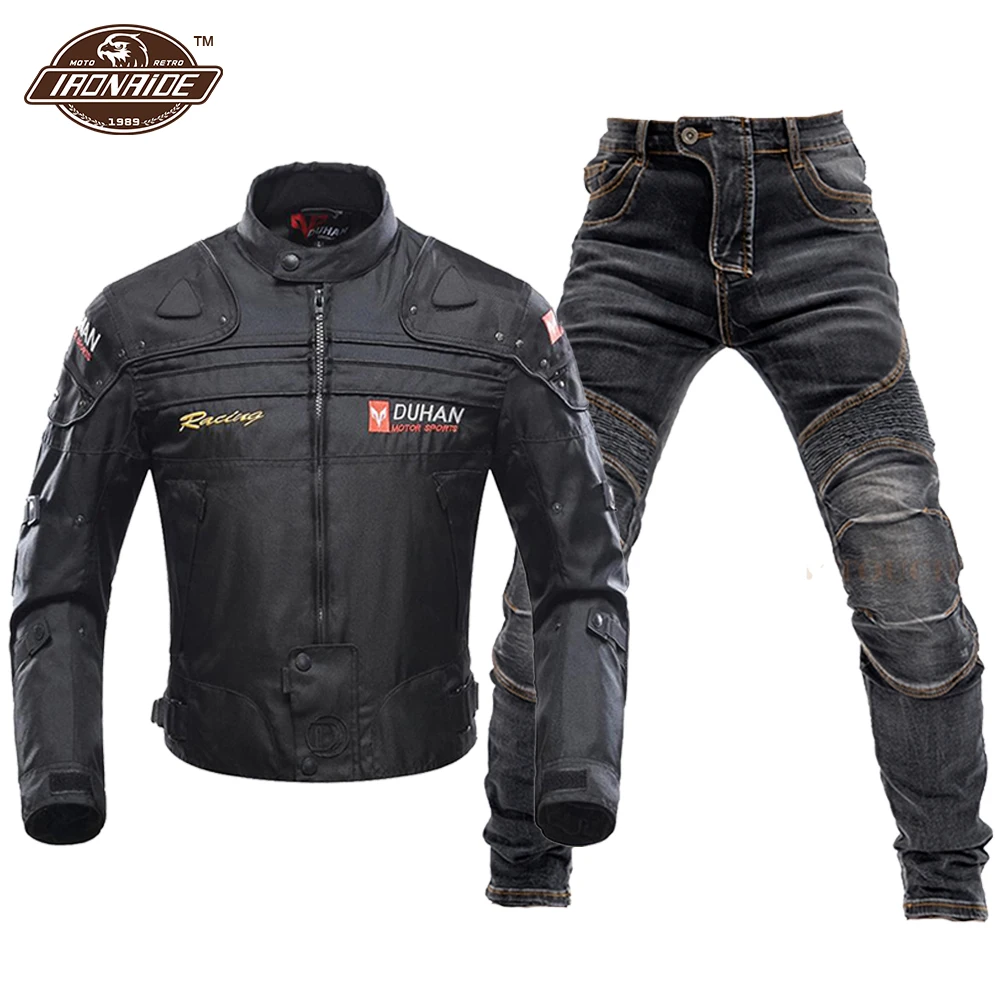 Giacca da Moto DUHAN + pantaloni Motocross Jean tuta da Moto da uomo anti-caduta Chaqueta Moto con fodera protettiva per Moto