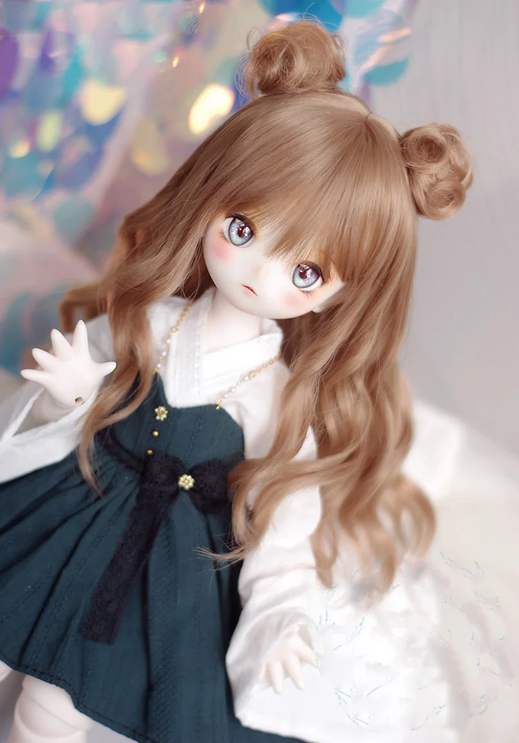 

BJD Doll Wig Suitable for 1-3 1-4 1-6 size high temperature silk cute double dumpling long curly hair Doll Accessories