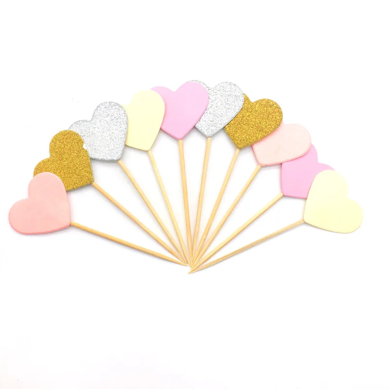20 шт. Золотые сердца звезды кексы топы для детского душа вечерние украшения на