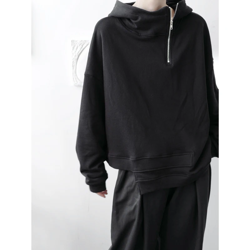 

Men Hoodies Women Autumn Irregular Hem Zipper Pullover Hooded Male Sweatshirts Gothic Dark Owen Outwear Japan Style Men Clothing