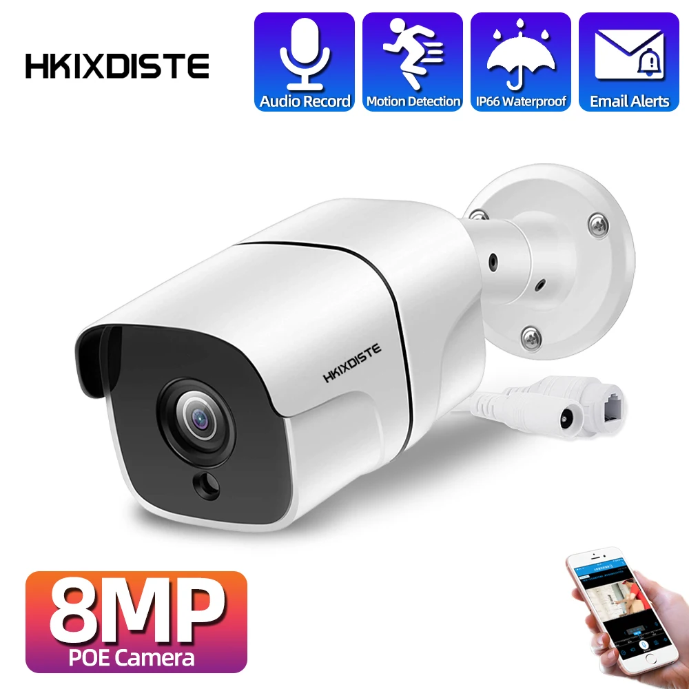 

8MP 4K 3840 x 2160 PoE Camera Audio Outdoor/Indoor Day Night IP Security Video Surveillance IP66 Waterproof Work with 4K POE NVR