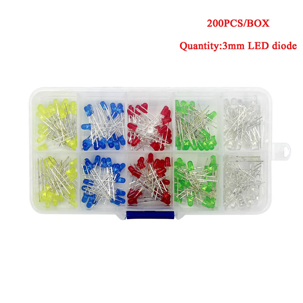 200PCS 3V 20mA цветной диод Универсальный 3 мм/5 мм крепеж для светодиодных светильников красный зеленый синий желтый белый DIY светодиодный набор диодов коробка - Цвет: 200PCS