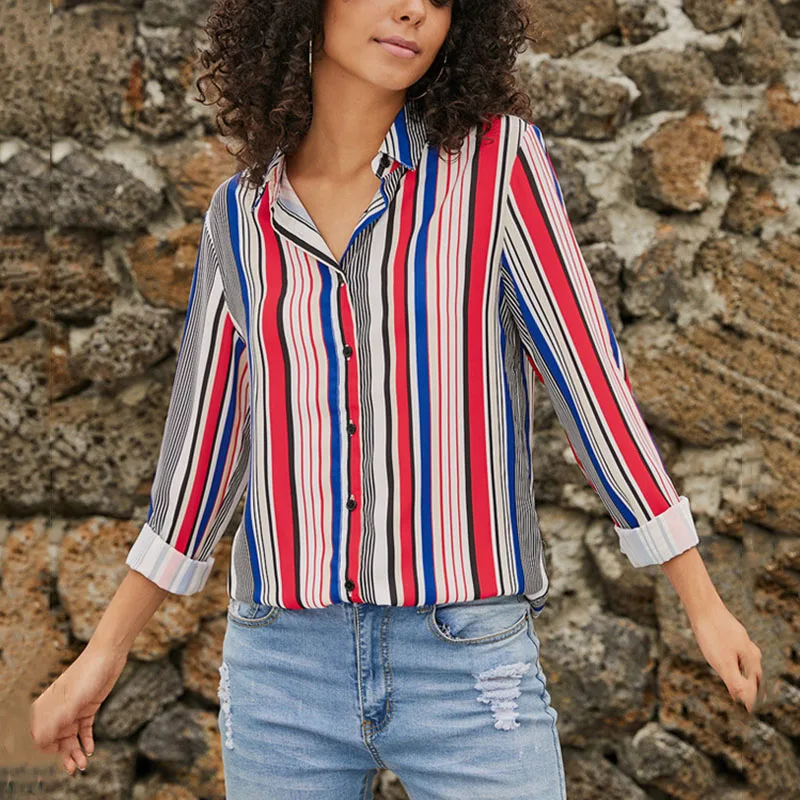 Новая уникальная полосатая дизайнерская однобортная женская рубашка с длинным
