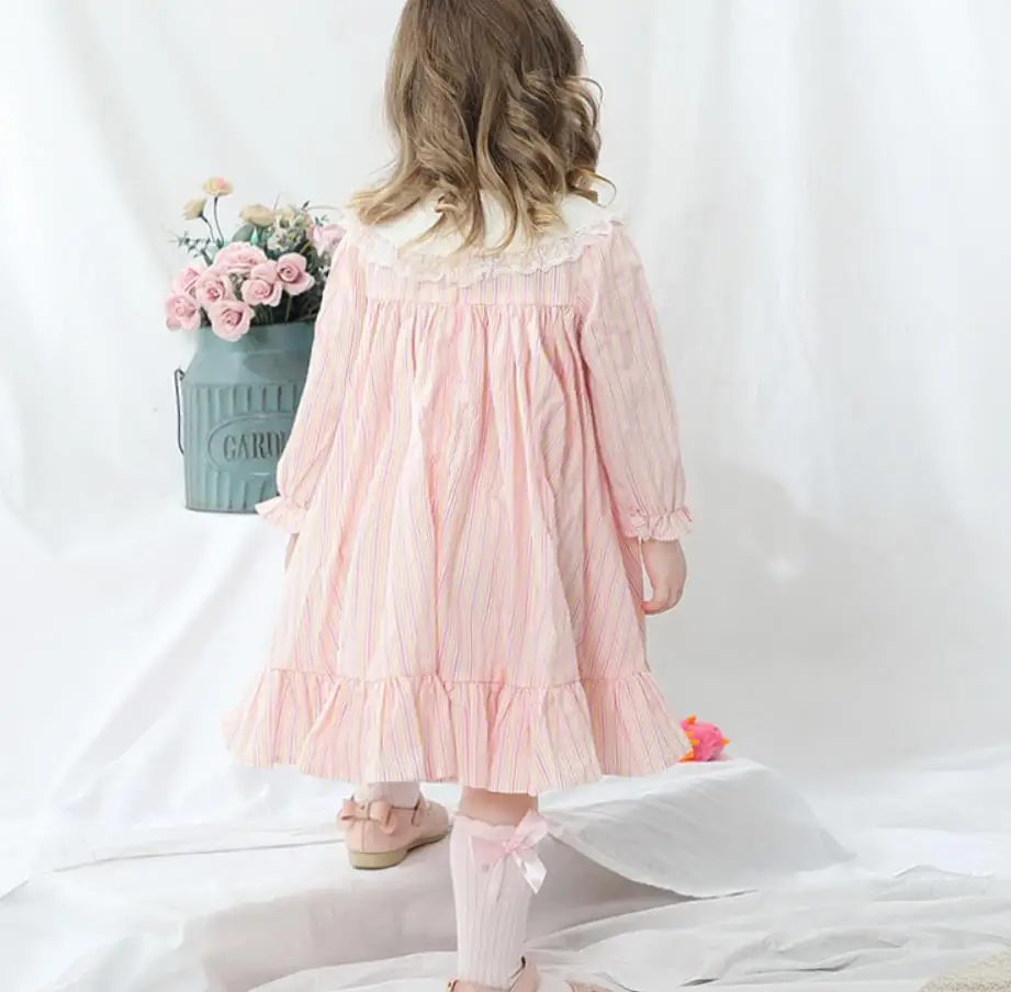 

Baby girl autumn winter bear embroidered princess dress kids casual striped Christmas party dress