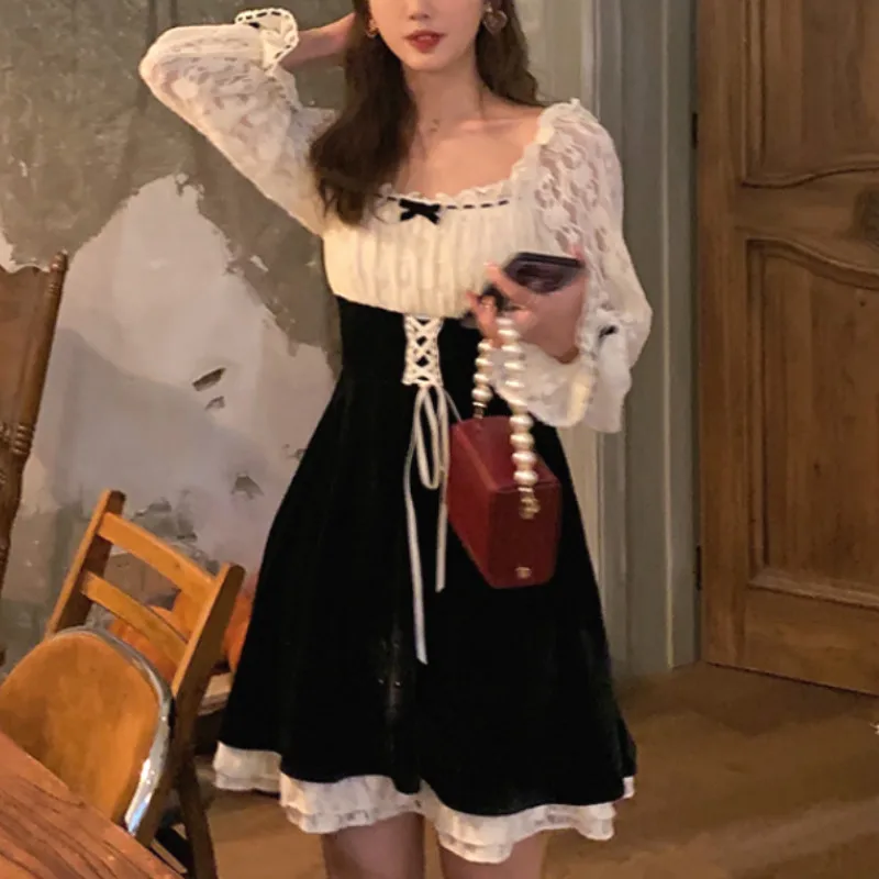 Платье женское кружевное элегантное во французском винтажном стиле весна 2021 |