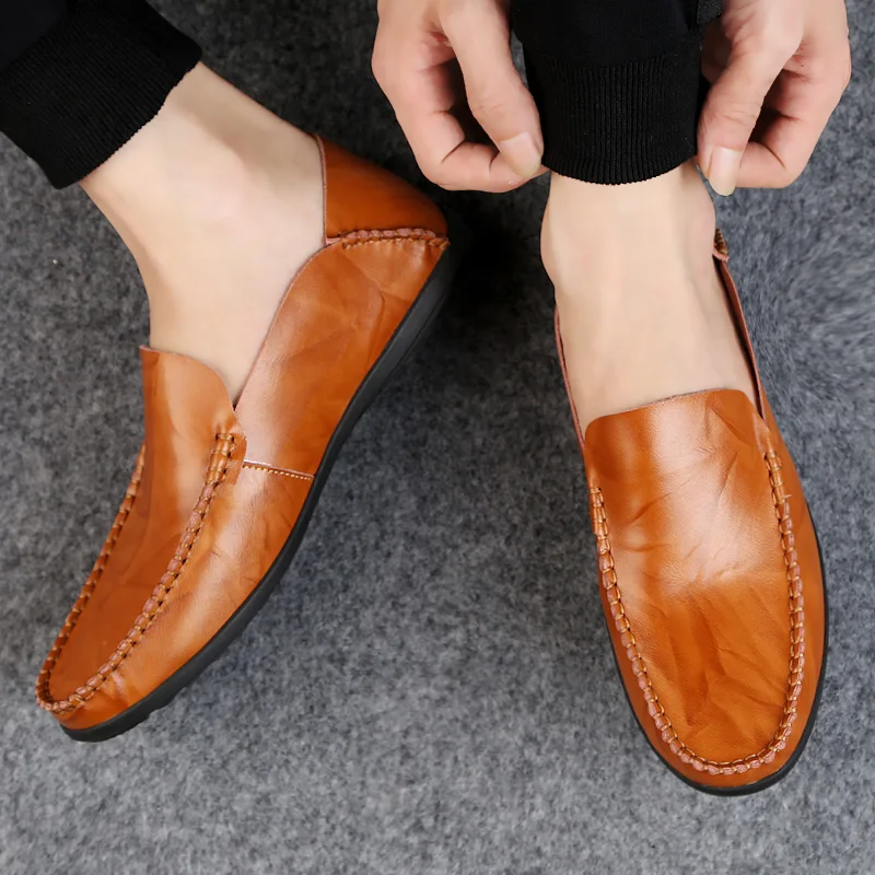 Мужские мокасины из натуральной кожи повседневные мужские на плоской подошве