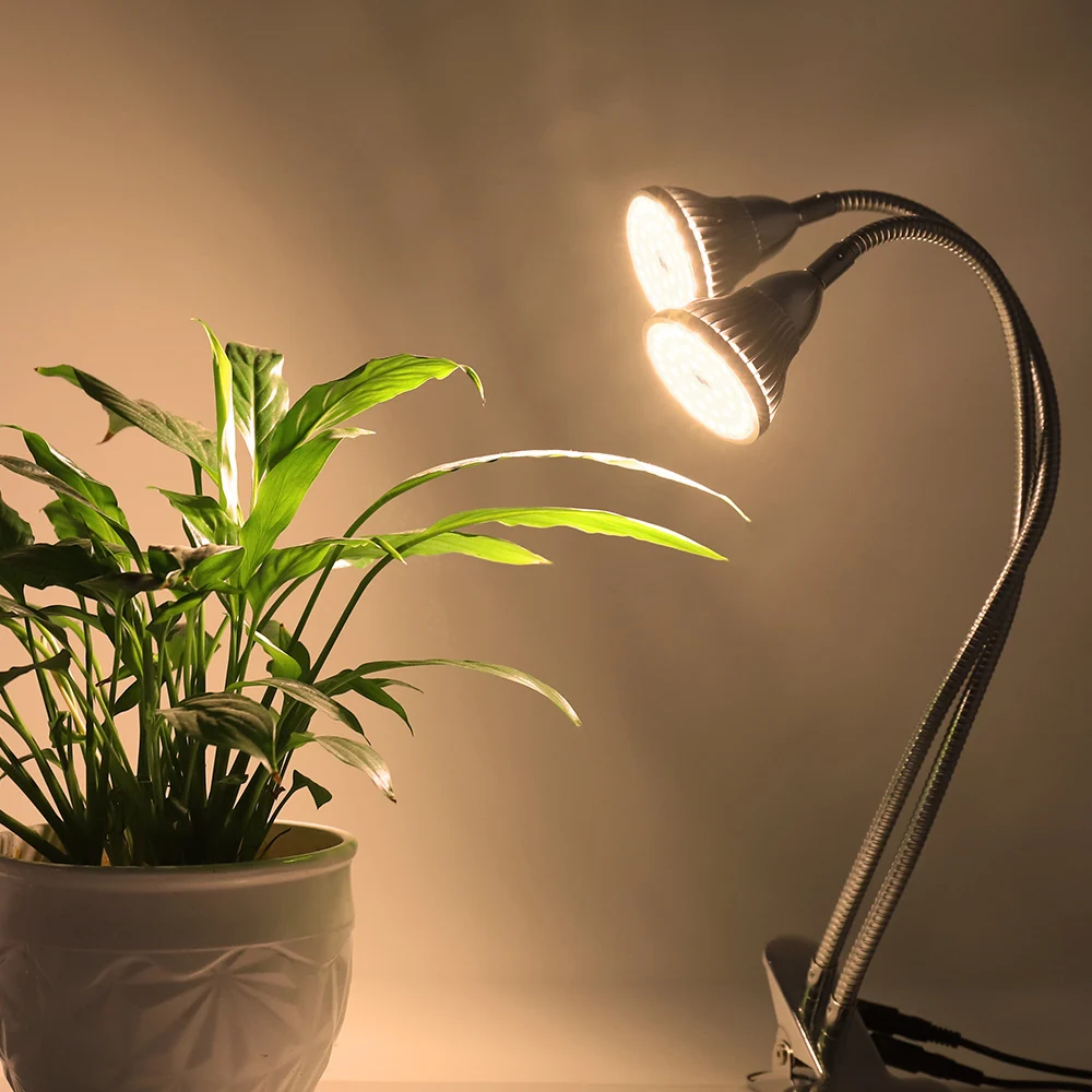 Dual Head 60w LED Plant Grow Light Sunlike Full Spectrum Flexible Clip Desk Fitolamp for Growbox Flowering Seeds Phyto Lamp | Лампы и