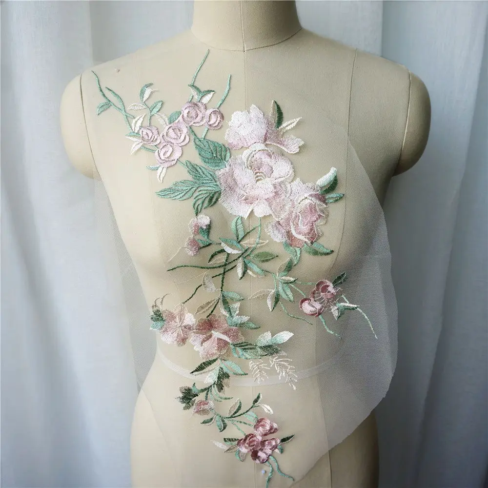 Синяя коричневая красная серая вышитая Цветочная кружевная ткань аппликации