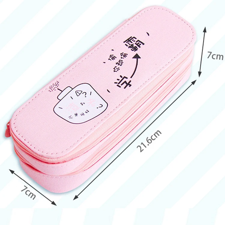 Двойной Слои холст большой Карандаш Чехол розовый школьный пенал для карандашей
