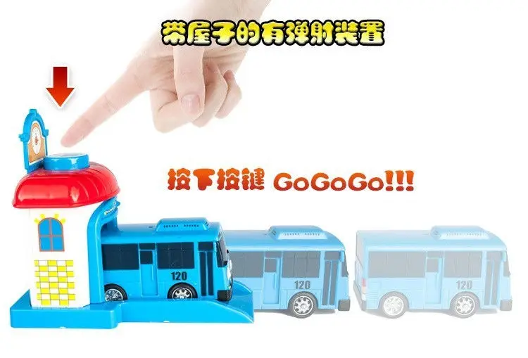 

[Funny] 4pcs/set Scale model Tayo the little bus children miniature bus baby oyuncak garage tayo bus Ejection impact car vehicle