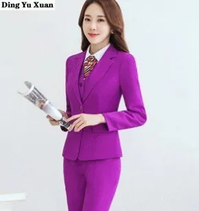 Office Ladies Pants and Blazers Spring Autumn Work Wear Pant Suit Women 2 Piece Set Pantsuit Slim Grey Red Purple Trouser Suits | Женская