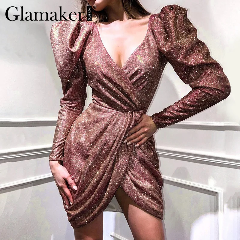 Гламурное однотонное Плиссированное трикотажное платье с v образным вырезом и