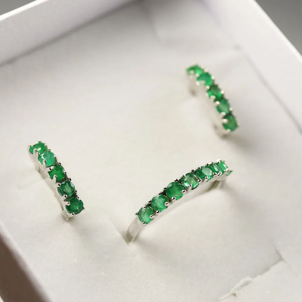 Small simple real Emerald Jewelry Set natural Zambia green emerald Round 3mm gemstone Ring earring 925 sterling silver tbj | Украшения и