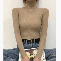 autumn winter new women knitted pullover long sleeve ribbed casual slim knit sweater female turtlenck solid basic kintwear femme