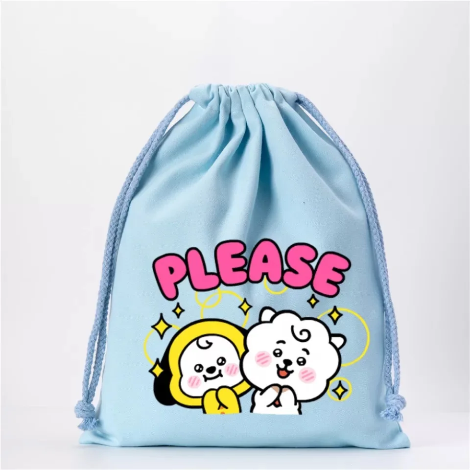 

HQBTSC Bangtan Boys Groups Color cartoon cute drawstring canvas storage bag drawstring pocket toy shoe packaging bag