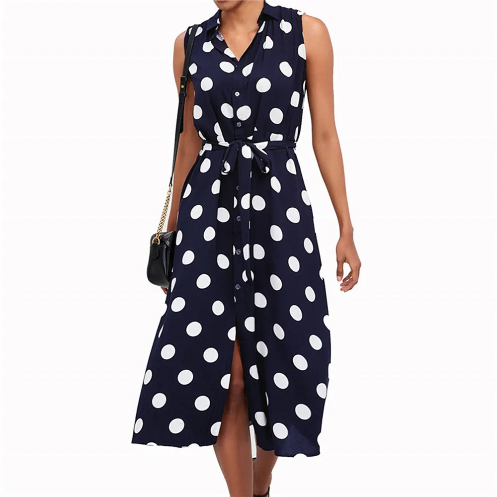 

Plus size 2020 new hot-selling women's dress summer sleeveless polka dot high waist lace chiffon sexy fashion dress