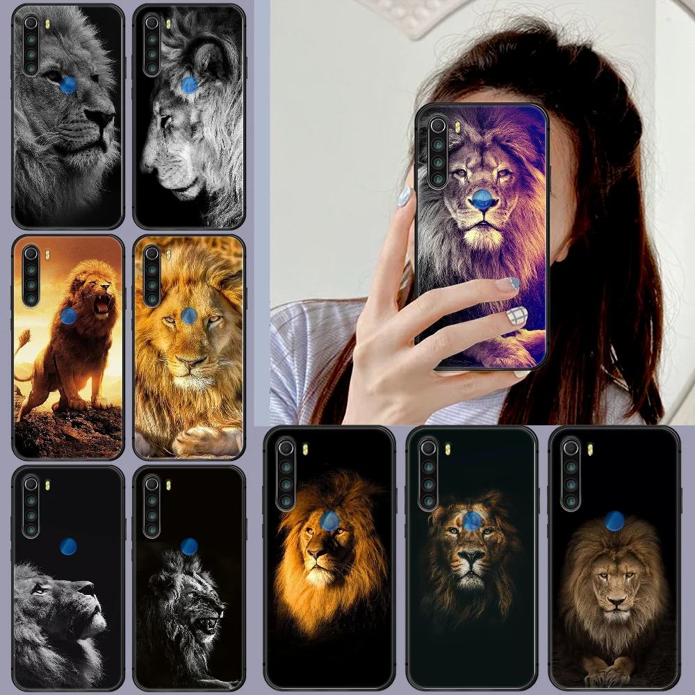 Лев чехол для телефона XIAOMI Redmi Note 5 7 8 9 6A 7A 8A 9S K 20 30 Pro в черном корпусе с симпатичной