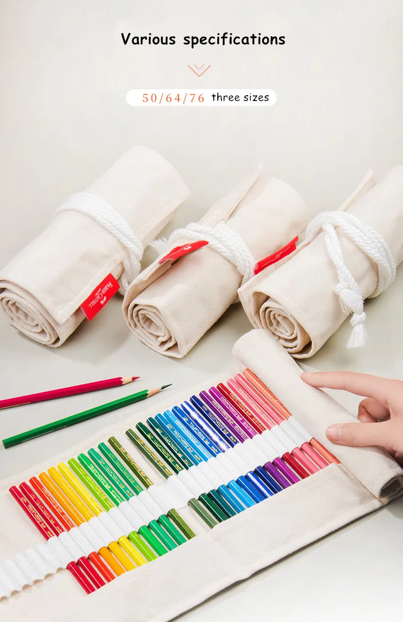 1 шт., цветные карандаши Faber Castell, рулонная сумка, Холщовая Сумка для ручек, стационарный чехол, косметичка, 50/64/76 отверстий, простая и стильная
