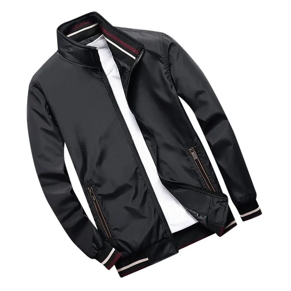 Мужская повседневная куртка модная однотонная спортивная на молнии с карманом и
