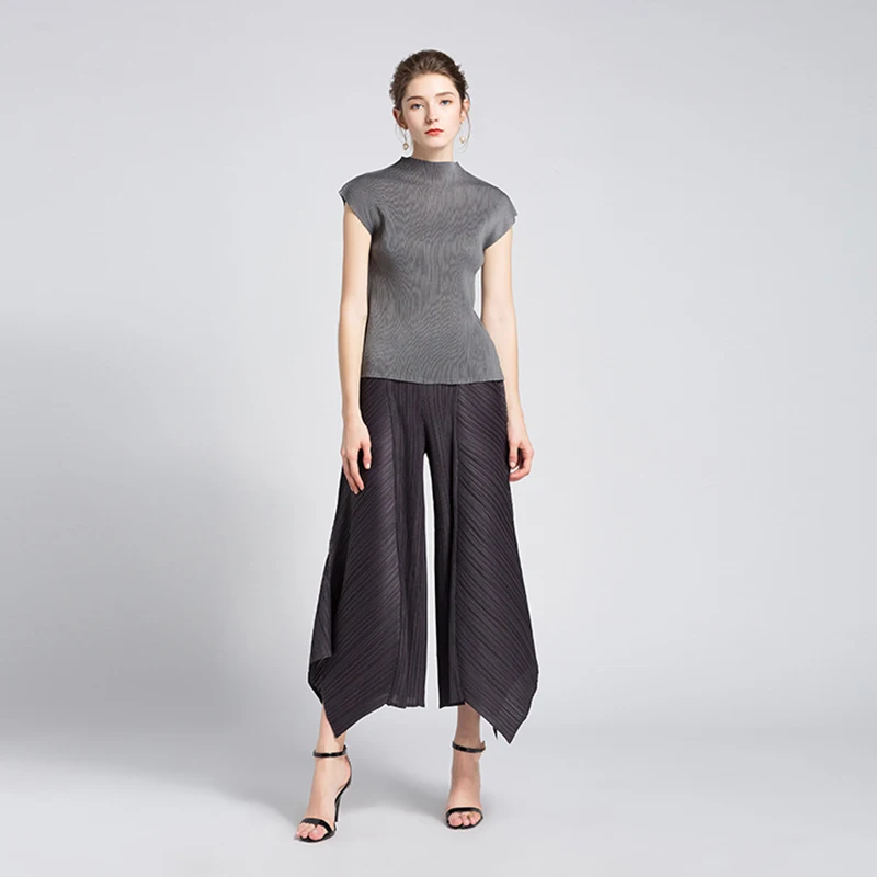 

Autumn Women Harem Pants Miyake Pleated Black Irregular Lace up Trousers Plus size casual Baggy High Waist Pants2145