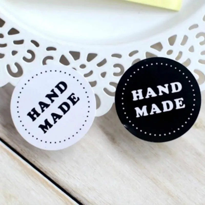 

80 Pcs/set Cute Round Black and White HAND MADE Paper Sealing Stickers DIY Gifts Baking Party DIY Decorations Label Stickers