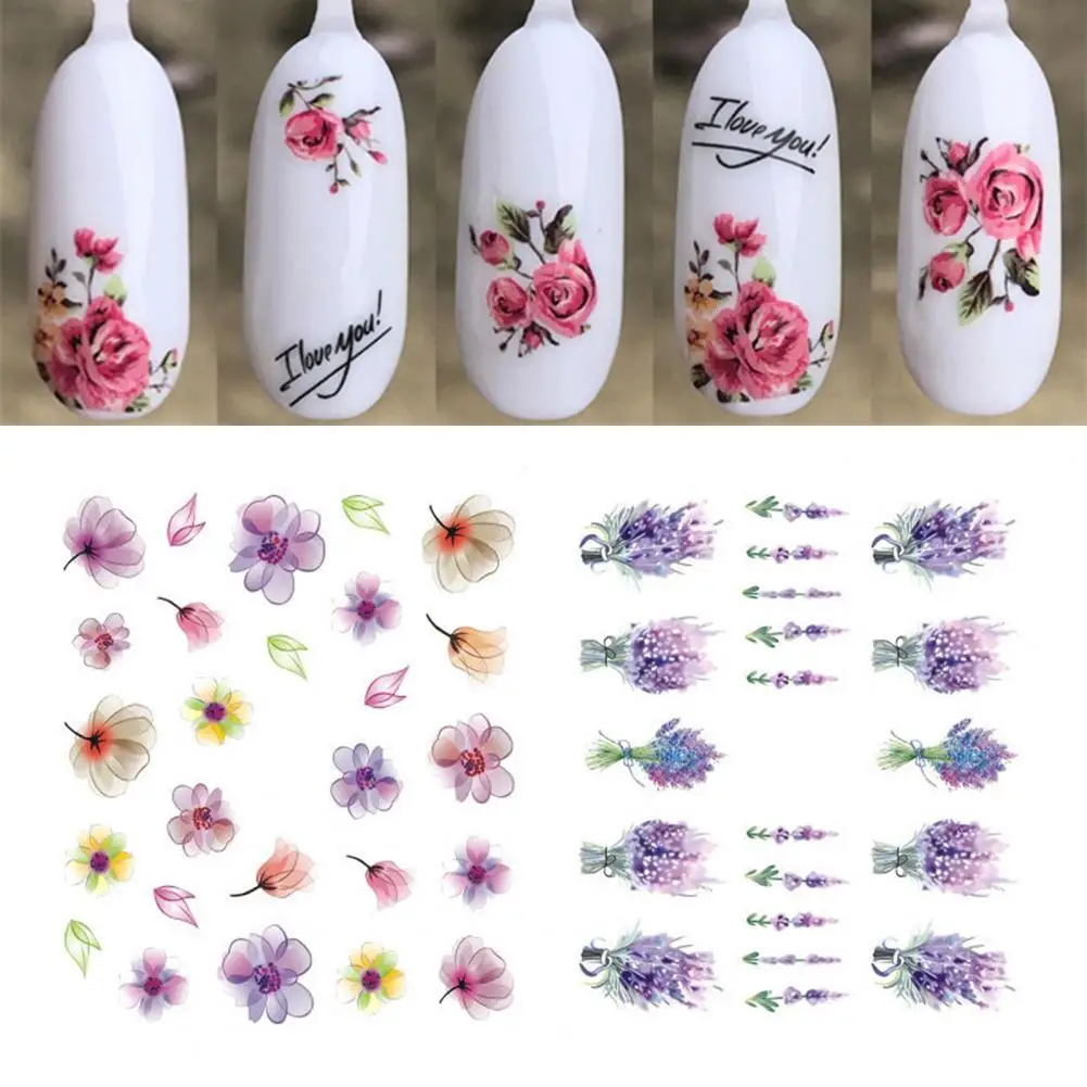 Nail Stickers Water Transfer Multiple Styles Fancy Flower Patterns Self-adhesive | Красота и здоровье