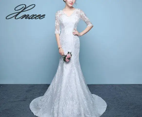 

Dress waist waisttail slim slim fishtail trailing five-point sleeve Vestido de novia