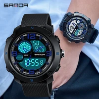 sanda mens watch waterproof fashion electronic sports shockproof man dual display digital quartz watches relogio masculino 762